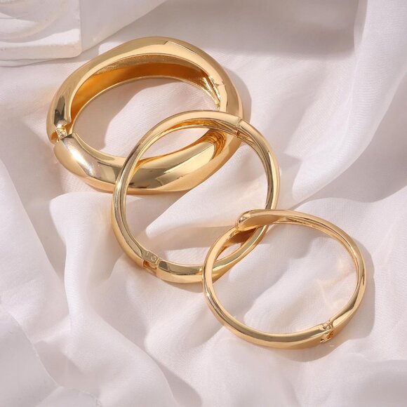 Gold Bangle Bracelets Set Women Chunky Wide Cuff Stack Statement Jewelry - Picture 7 of 7